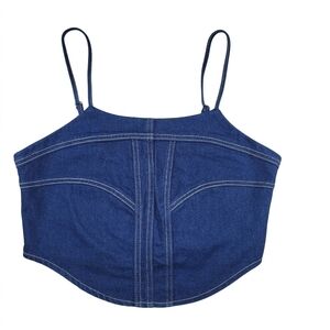 ​Sincerely Jules Denim Corset Crop Top L Dark Wash Adjustable Straps Festival